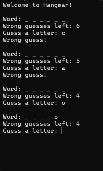 Screenshot of the Hangman game in a terminal